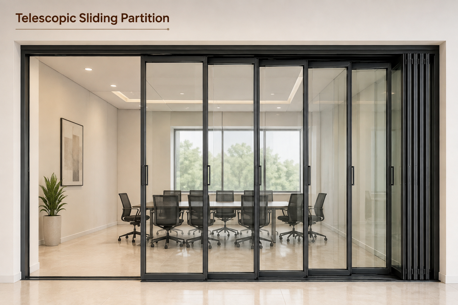 Telescopic Sliding Partition by Hema Glass & Aluminium